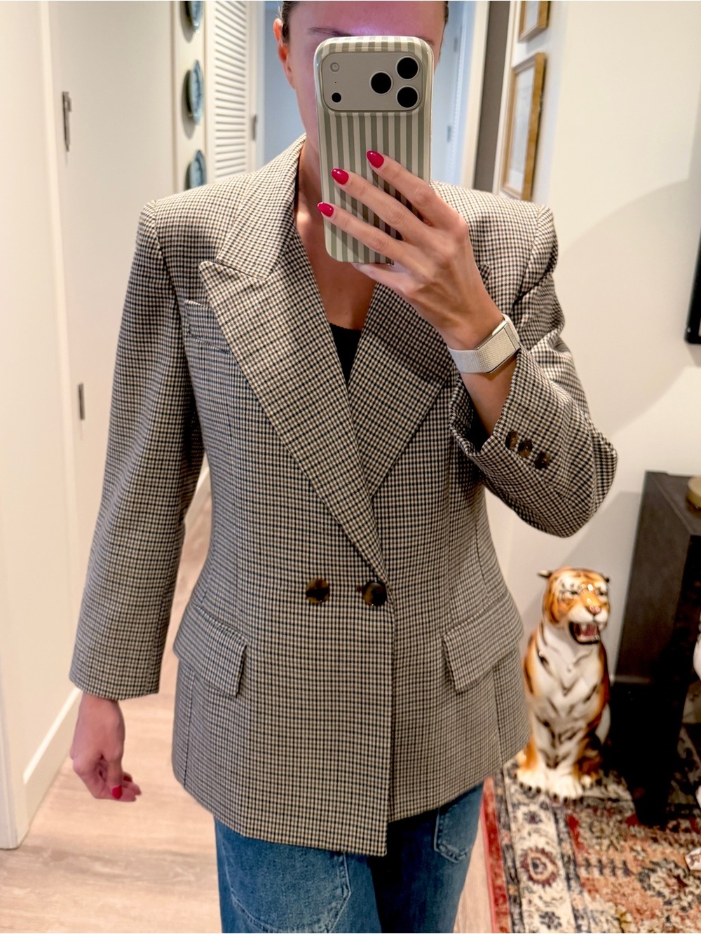 Vintage Ann Taylor Studio Black and Brown Houndstooth Blazer 100% Wool Size 6